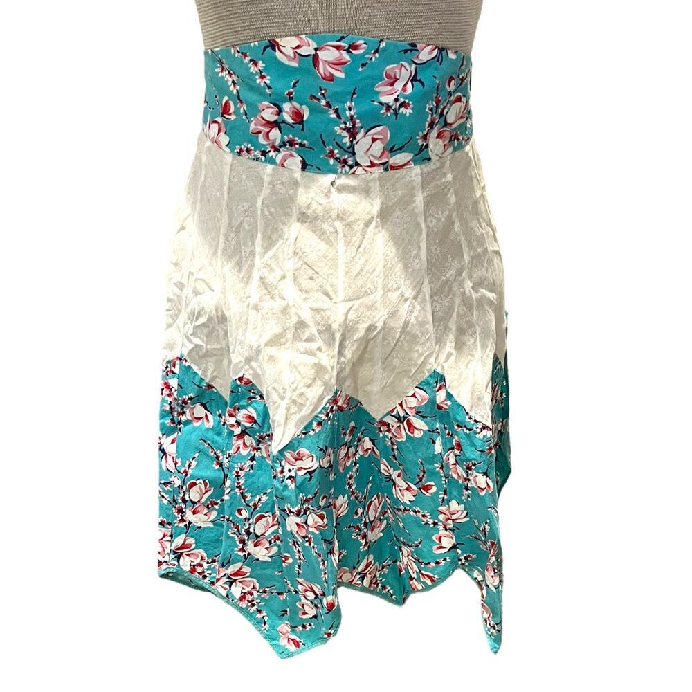 VTG 1950s Floral Womens Apron Turquoise Pink White Cotton Retro Cooking Baking